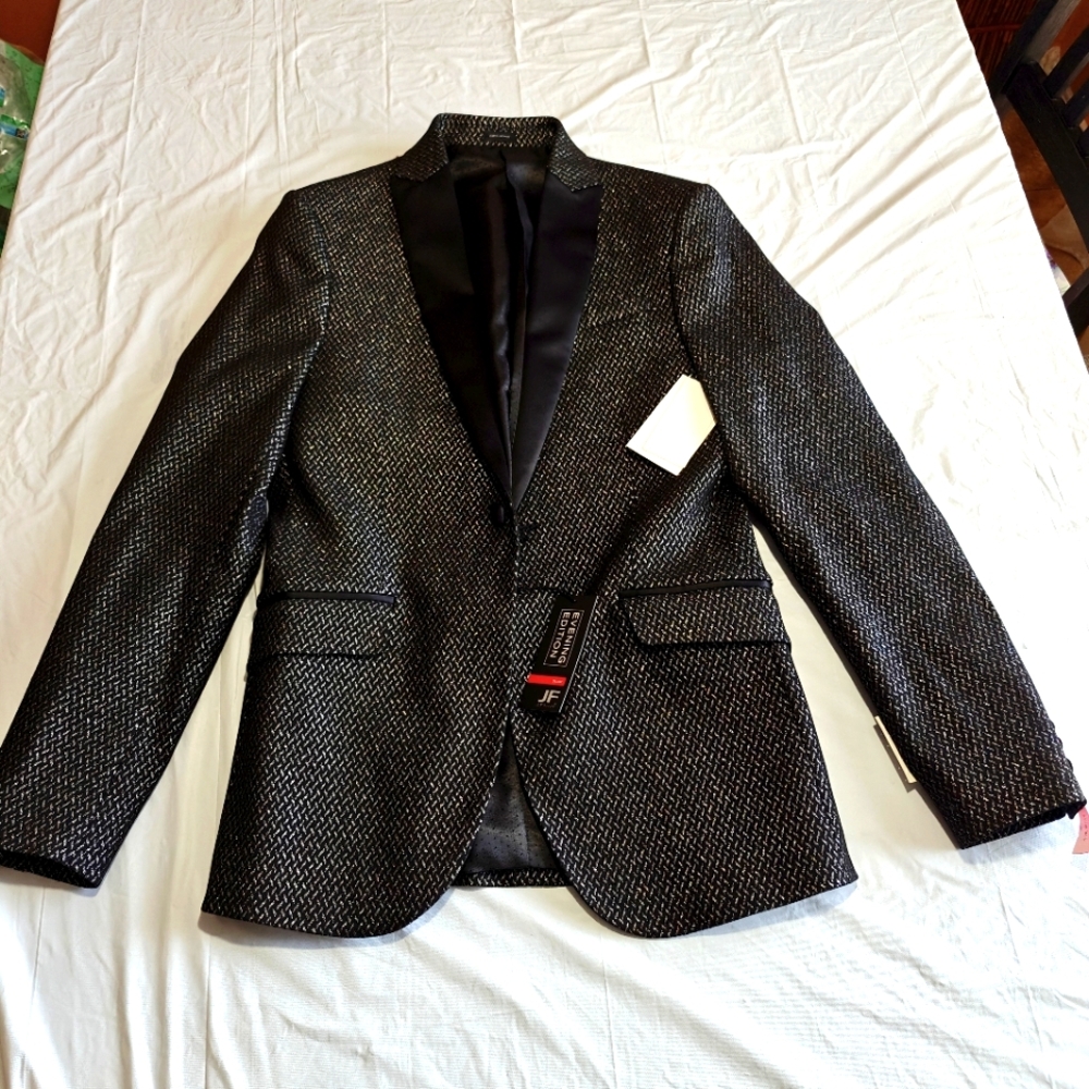 J Ferrar Tuxedo Jackets Men's Slim Fit  Black Silver Chevron Evening Edition NWT